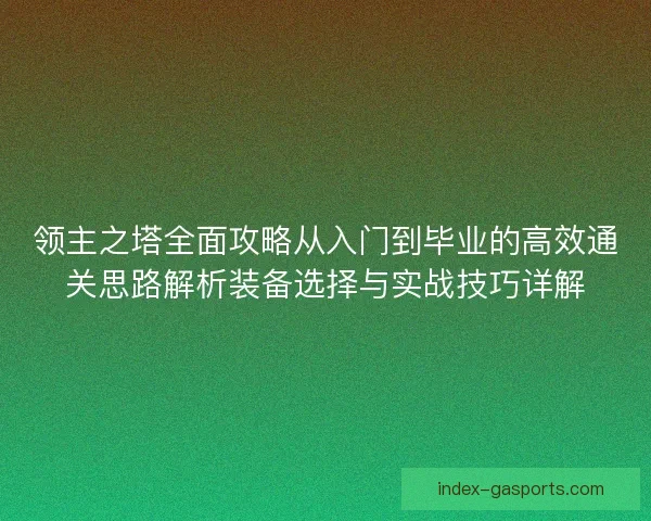 领主之塔全面攻略从入门到毕业的高效通关思路解析装备选择与实战技巧详解